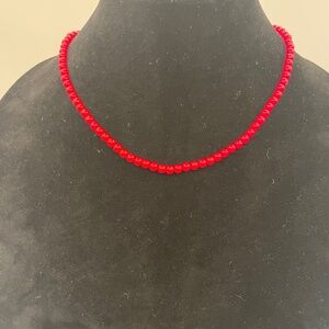 Red Coral Rhodium over Sterling Silver Beaded Necklace 18 inch